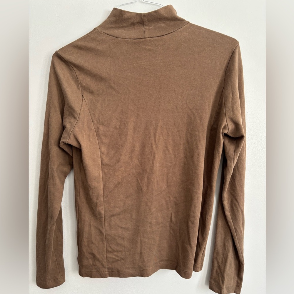 EDDIE BAUER Long Sleeve Mock Turtleneck Top 100% Pima Cotton Brown Size Medium